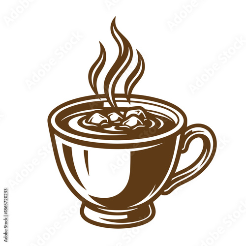 Vintage A steaming hot cup of coffee with rising vapor isolated on white background