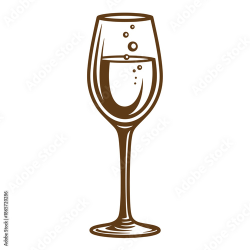 Vintage A wine glass filled with water and bubbles isolated on white background