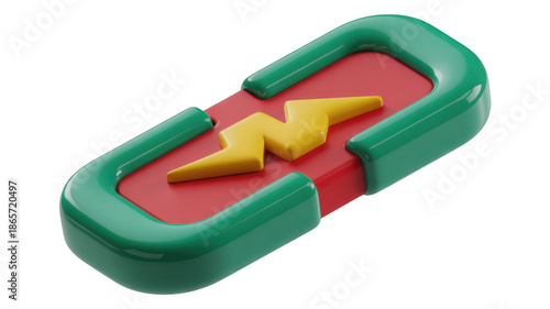 Shiny green link with double yellow lightning bolts isolated on a transparent background