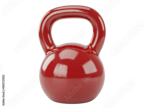 Shiny red kettlebell with handle weight fitness isolated on a transparent background