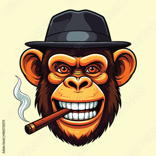 A cartoon monkey wearing a hat and smoking a cigar with a cheerful expression on its face