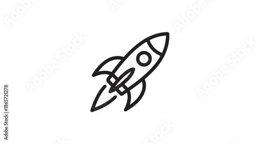 Simple rocket ship in minimalist style with bold lines and white background for logo design