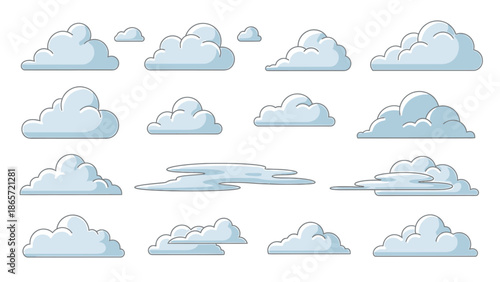 Collection of various cartoon cloud shapes in different sizes and forms.