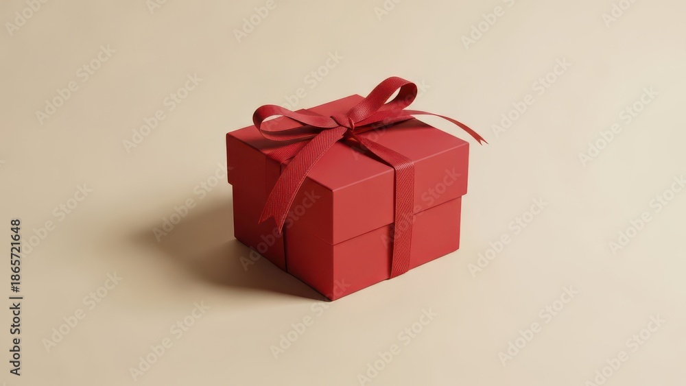 Obraz premium Red gift box with ribbon and bow isolated on a neutral background perfect for celebrations and special occasions