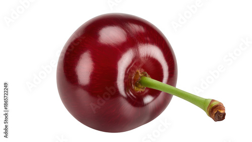 Single red cherry with stem fruit fresh isolated on a transparent background