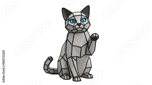 Geometric Cat Sculpture with Blue Eyes