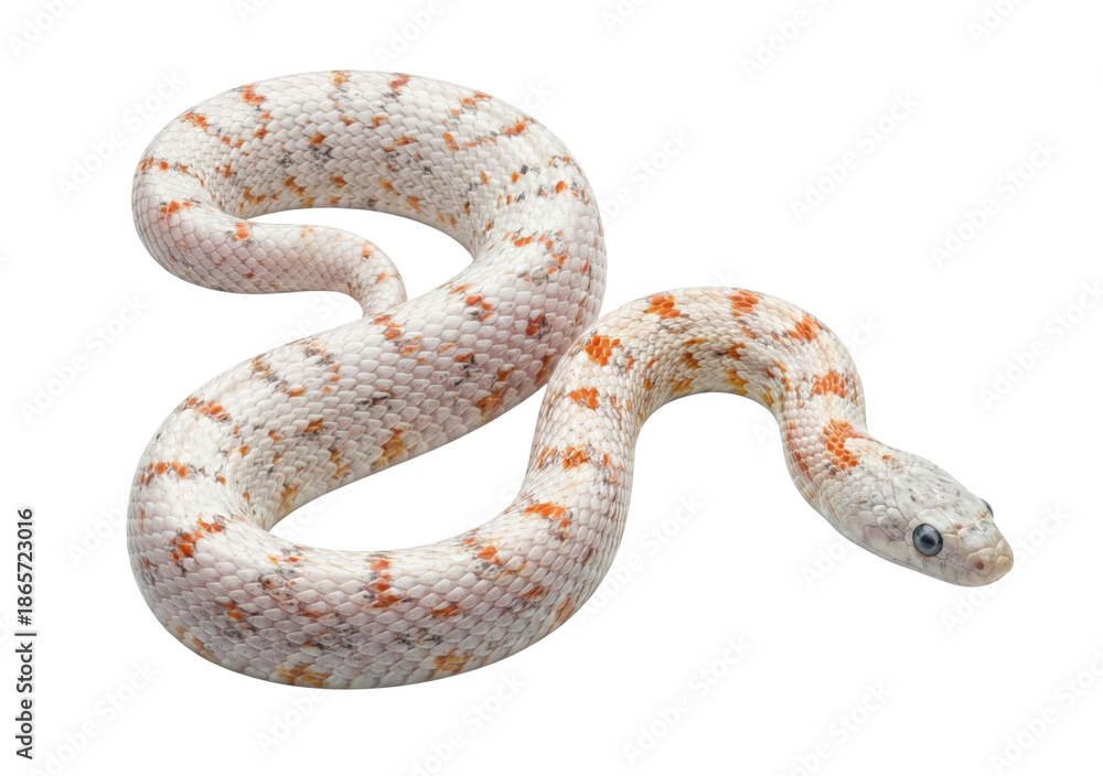 Obraz premium White corn snake with orange spots isolated. Rare reptile.
