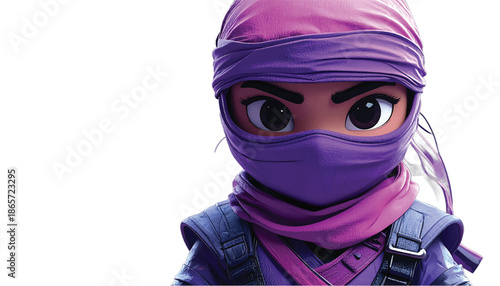 Cartoon Ninja Character with Purple Mask and Focused Gaze.