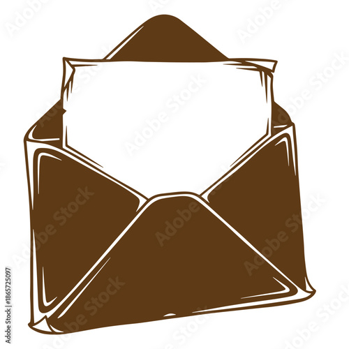 Vintage Brown envelope with white insert  blank note or letter template