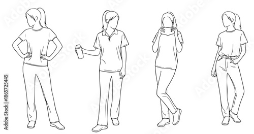 Collection of Diverse Line Drawings Illustrating Human Figures in Various Poses and Actions