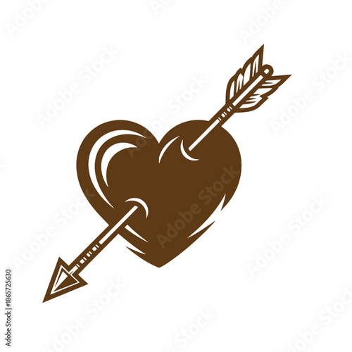 Vintage Brown heart pierced by arrow symbolizing love and passion  heart with arrow through it