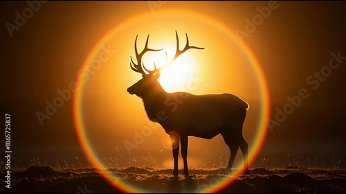 Majestic silhouette of a deer against a bright sunset