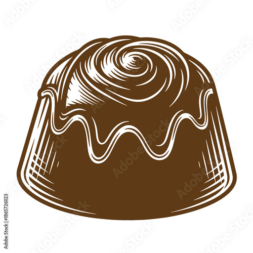 Vintage A chocolate frosted cinnamon roll on white background