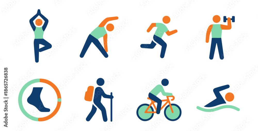 Fototapeta premium Diverse fitness activities vector graphics for health and wellness