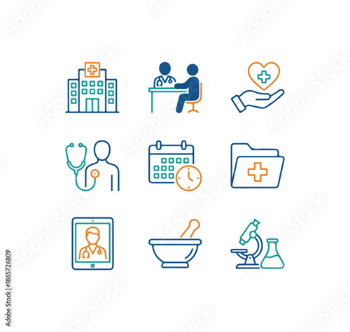 Business icons set calendar finance security documents folders data health and protection