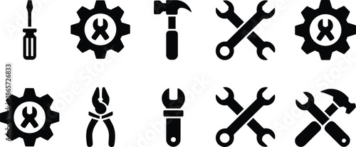 Eight Black and White Tool on White Background tools