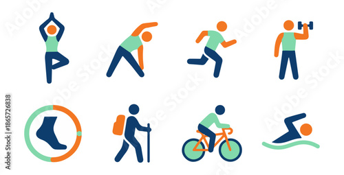 Diverse fitness activities vector graphics for health and wellness