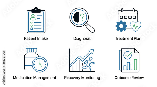Medical icons health planning and analysis visuals