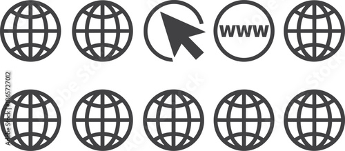 Eight globe with one arrow and www symbol black white