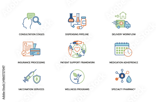 Medical icons healthcare symbols on black background
