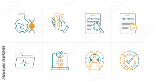 Medical icons illustrating healthcare concepts and laboratory procedures