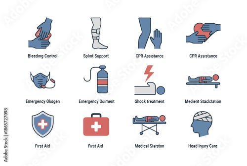 Medical icons illustrating healthcare procedures and treatments
