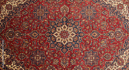 Traditional Persian Carpet with Intricate Floral and Medallion Design

