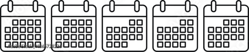 Five black and white calendar with blank dates