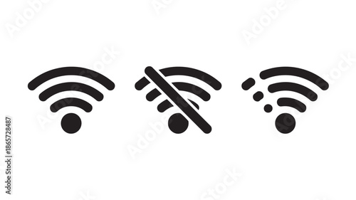 Wi-Fi signal icons in simple flat design with varying connection strength for mobile app interface