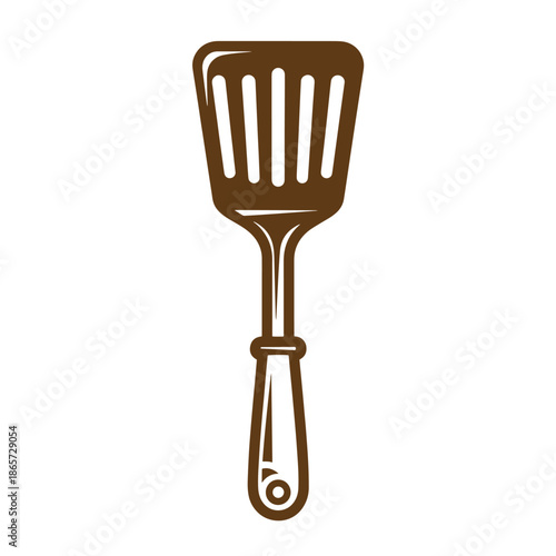 Vintage Brown kitchen spatula with handle isolated on white background