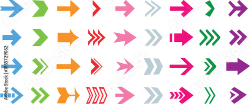 Colorful arrows, Simple arrow big set. Arrow. Cursor. Arrow vector icon. Simple arrow set. Set different cursor arrow direction symbols in flat style.