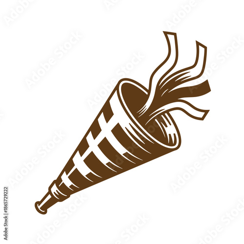 Vintage Brown striped party horn with streamers coming out  fun celebration decoration