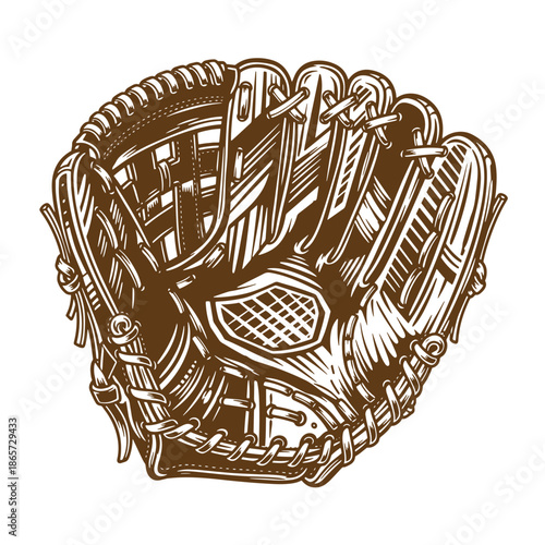 Vintage Brown leather baseball glove with white stitching for playing catch on field