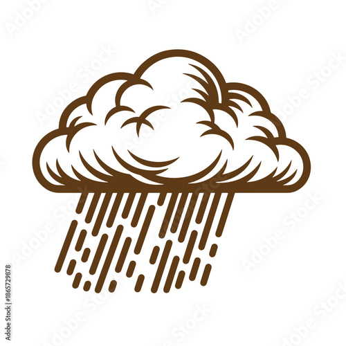 Vintage Brown cloud with rain falling from it isolated on white background