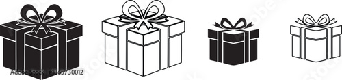 Set of 4 Black and White Gift Box Icons Vector
