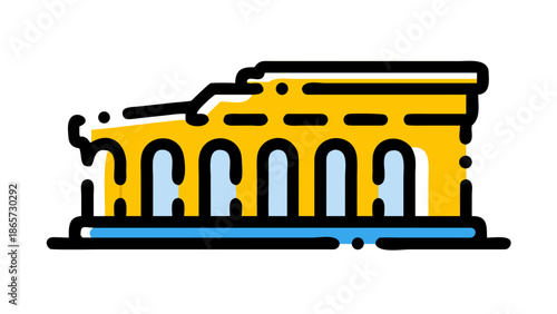Stylized Illustration of an Ancient Arched Roman Building or Aqueduct