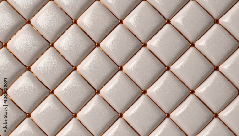 Fototapeta premium Elegant White Leather Quilted Pattern Background with Diamond Stitching.