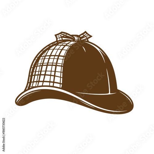 Vintage Brown safari hat with plaid band and bow isolated on white background