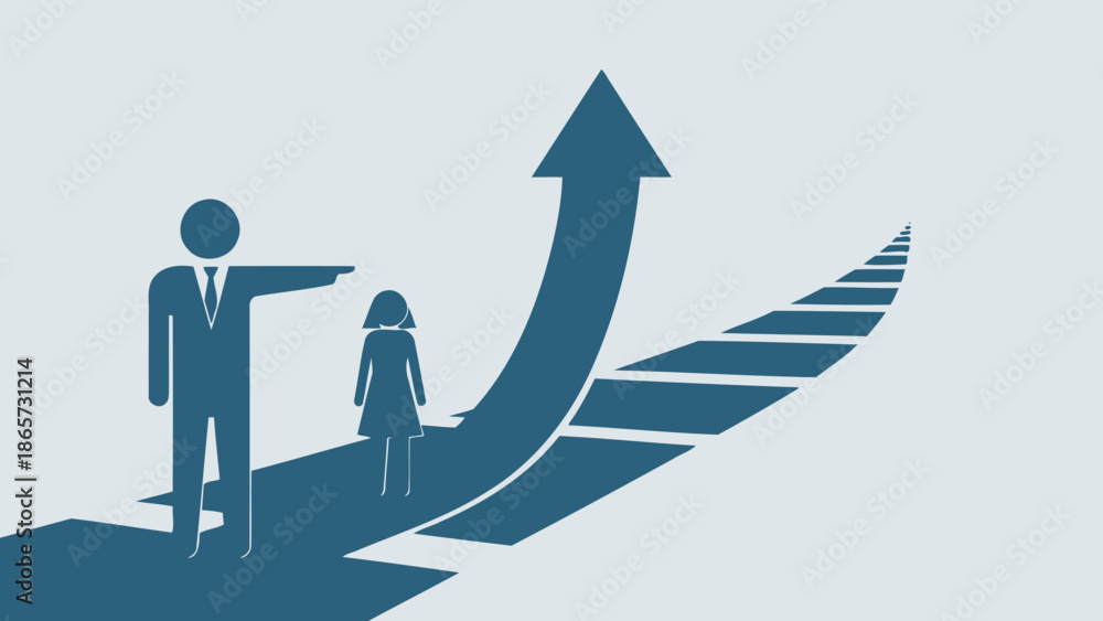 Obraz premium Businessman and Woman Standing on Rising Arrow.