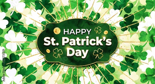 Happy St Patricks Day Festive Green Shamrock Background With Golden Sparkles For Holiday Branding And Celebration Design