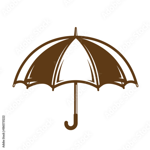 Vintage brown umbrella icon with handle isolated on white background