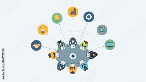 Central Hub Connected to Various Icons.