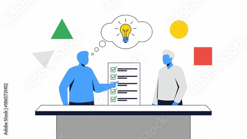 Two Men Discussing Ideas and Planning Project.