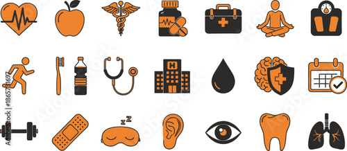 Medical & Healthcare Icons Set – Health, Fitness, Medicine, Diagnosis (Black & Gold)