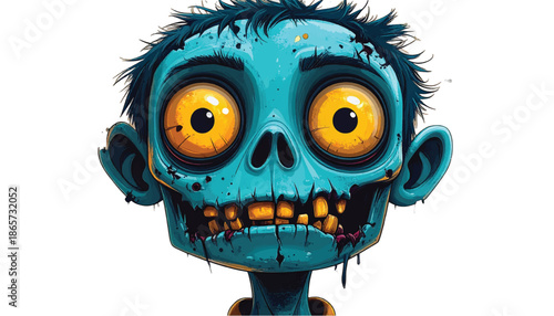 Cartoon Zombie Head with Large Eyes and Rotting Teeth.