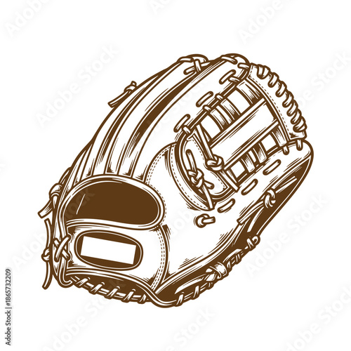 Vintage Brown leather baseball glove on white background  sports equipment for catching balls