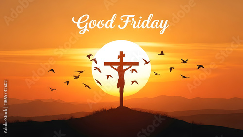 Good friday reflection jesus christ crucifixion on the cross at sunset