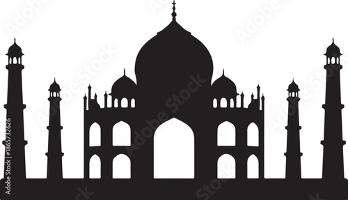 **Black Silhouette Of The Famous Taj Mahal Landmark In India**