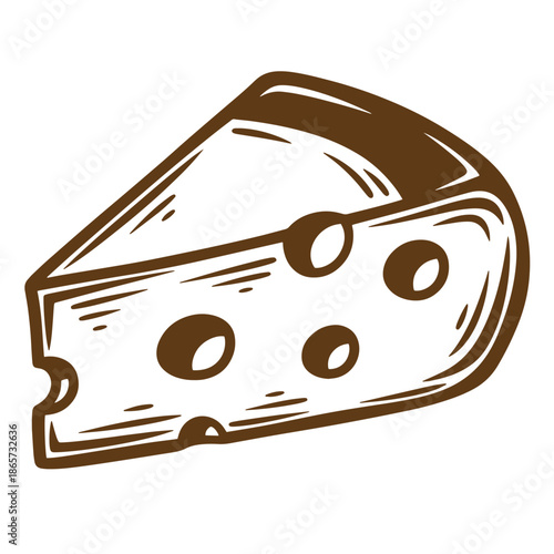Vintage Swiss cheese wedge with holes illustration isolated on white background