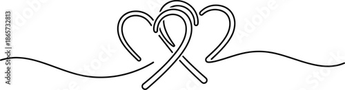 Minimal line art illustration of two hearts forming a single line